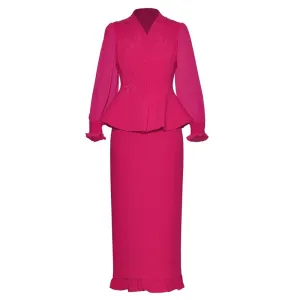 Philippa Single Breasted  Embroidered Top    Pencil Skirt 2 piece Set