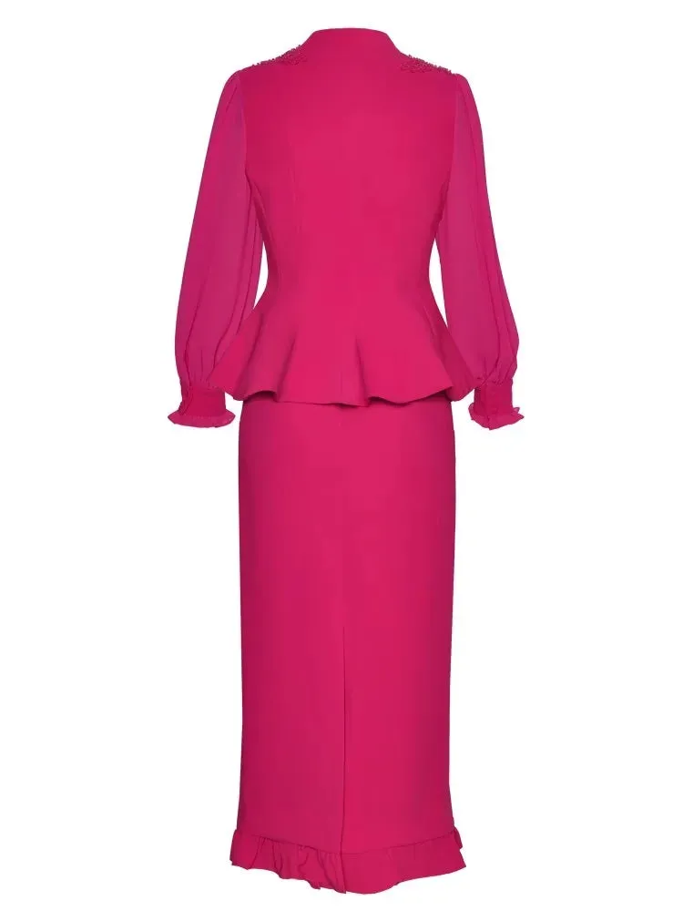 Philippa Single Breasted  Embroidered Top    Pencil Skirt 2 piece Set
