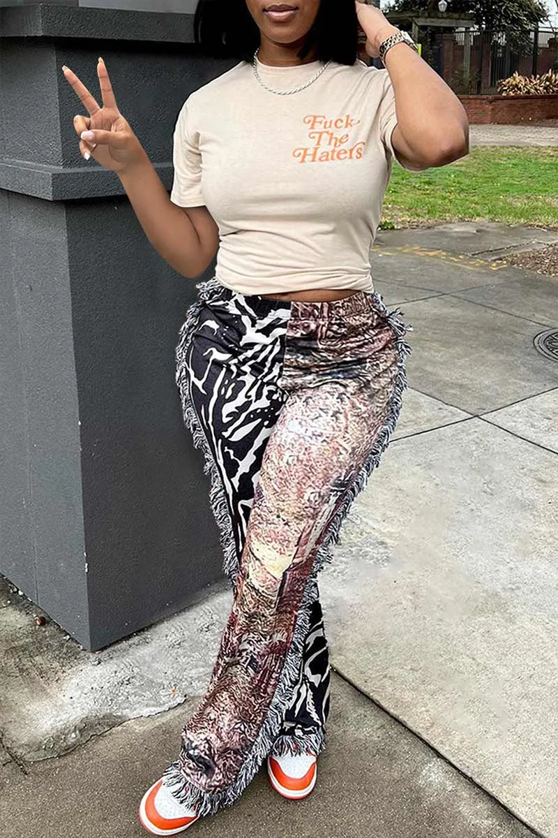 PI744 Graphic Tassel Pants