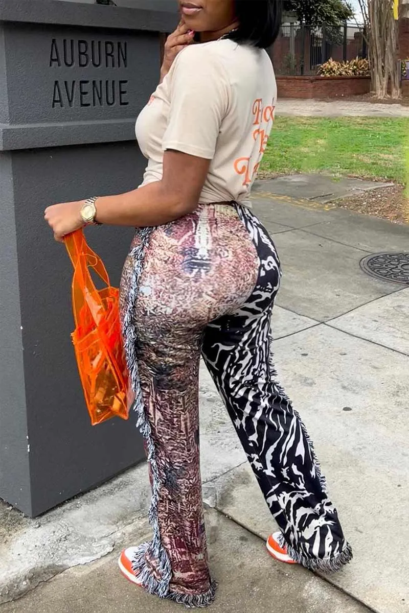 PI744 Graphic Tassel Pants