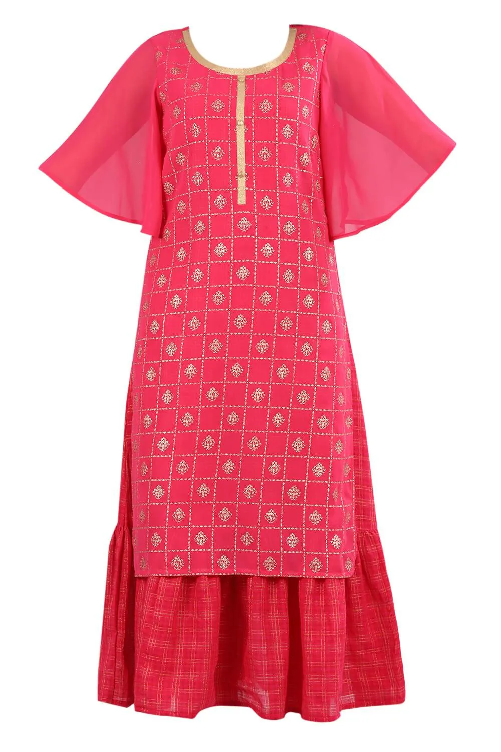 Pink Round Neck Printed kurta