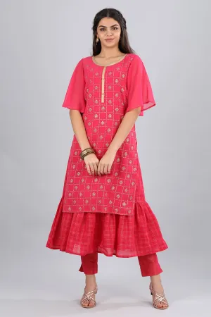 Pink Round Neck Printed kurta