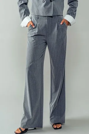 Pinstriped Front Pleated Straight Leg Pants