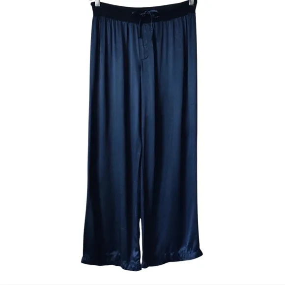 PJ HARLOW Jolie Pants S Lounge Blue Wide Leg Rayon Satin Faille READ!