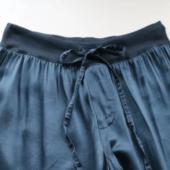 PJ HARLOW Jolie Pants S Lounge Blue Wide Leg Rayon Satin Faille READ!