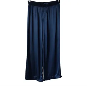 PJ HARLOW Jolie Pants S Lounge Blue Wide Leg Rayon Satin Faille READ!