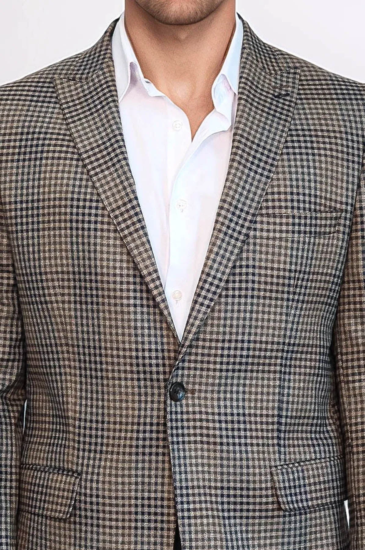 Plaid Slim-Fit Brown Men Blazer - Wessi