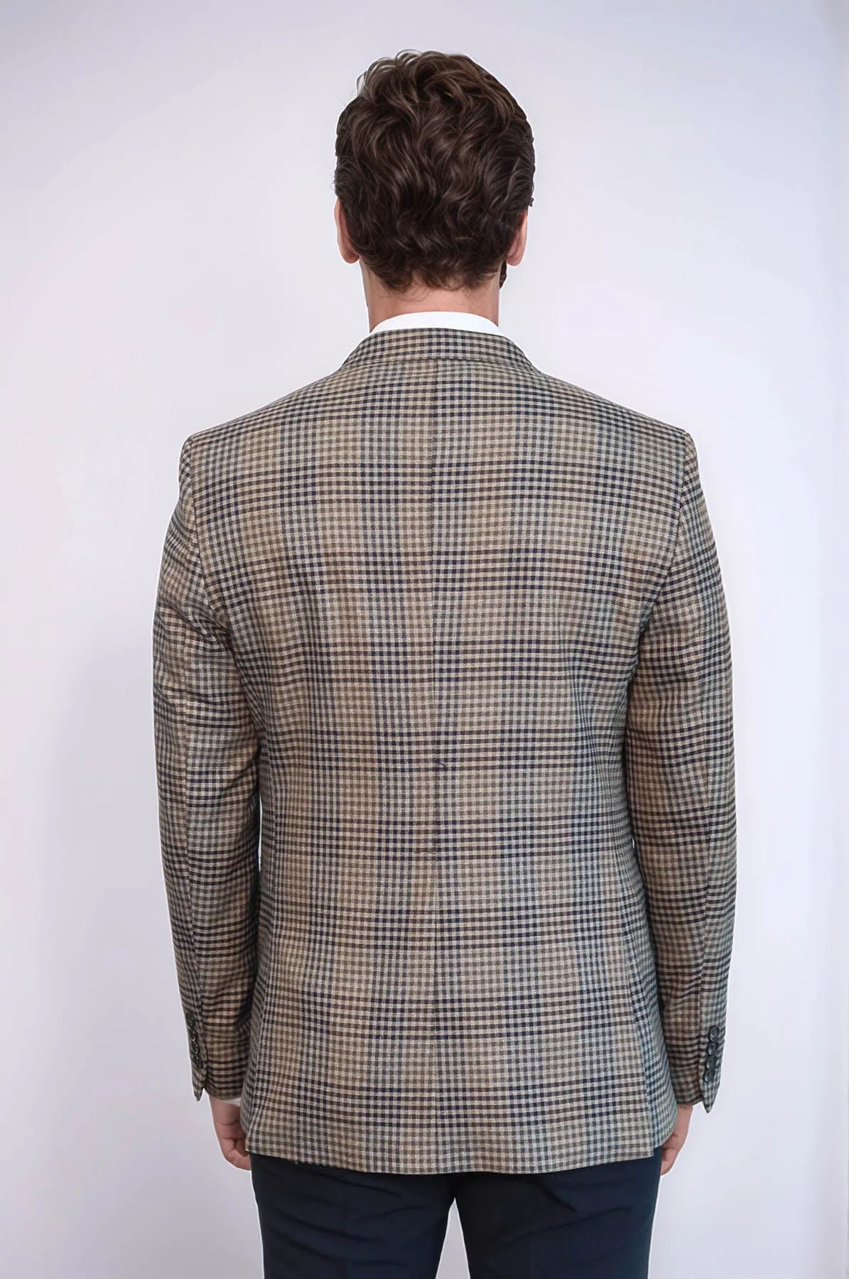 Plaid Slim-Fit Brown Men Blazer - Wessi