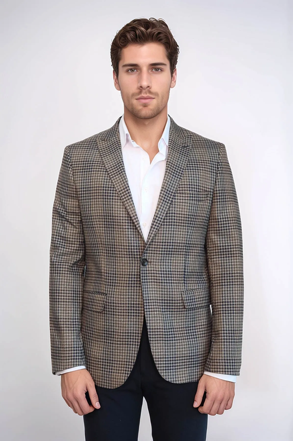 Plaid Slim-Fit Brown Men Blazer - Wessi