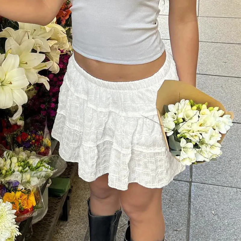 Plaid texture solid color A-line short skirt
