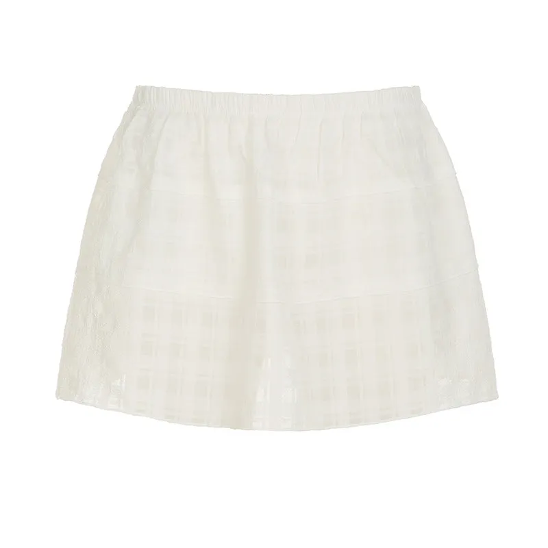 Plaid texture solid color A-line short skirt
