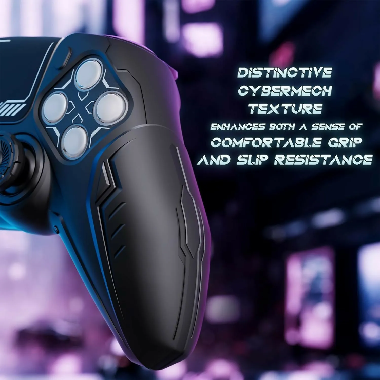 PlayVital CyberMecha Series - Dockable Model - Anti-Slip Premium Silicone Skin for PS5 Controllers - 2 Pair Set - Futuristic Design - Compatible with PS5 Official Charging Dock - Thumb Grip Caps included - Black