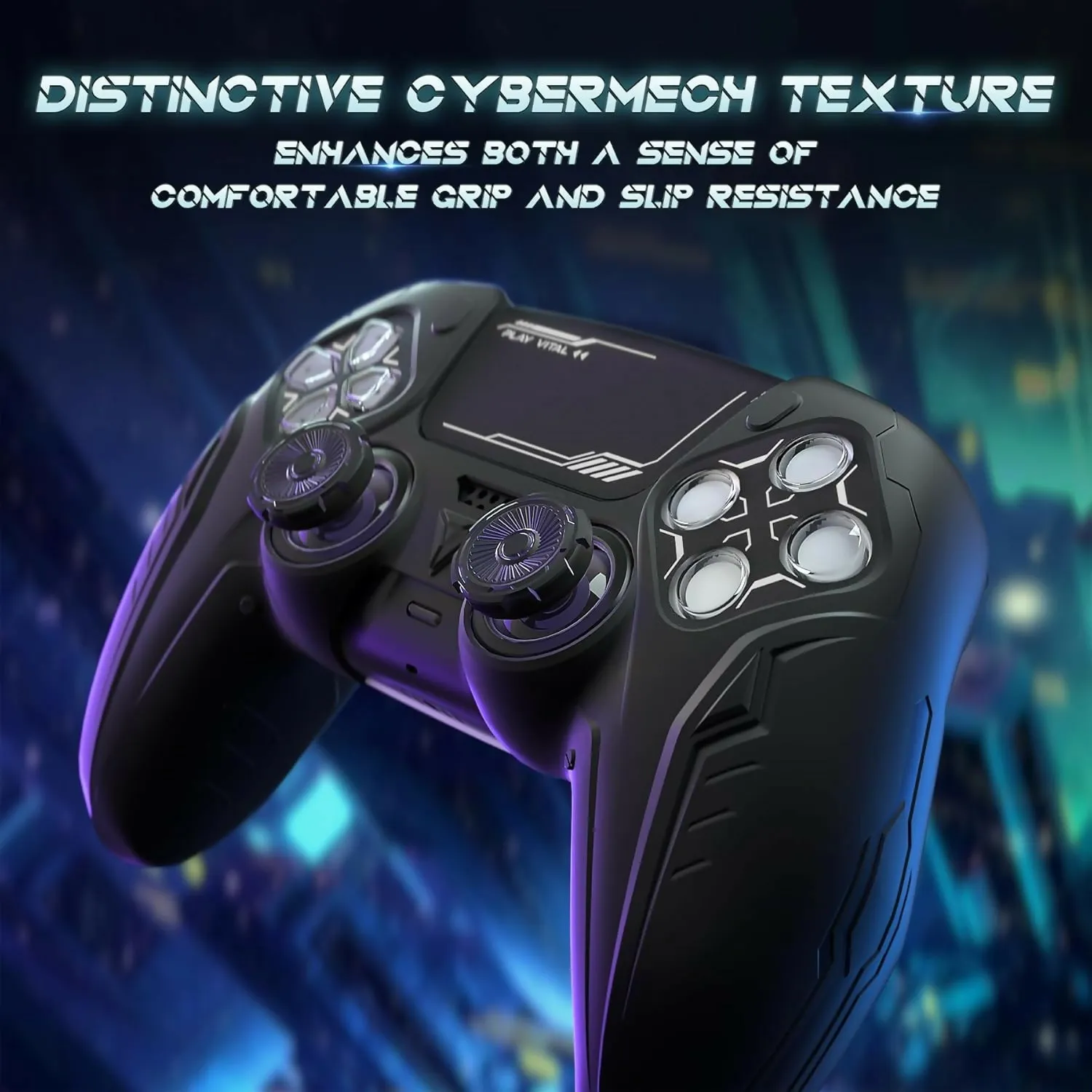 PlayVital CyberMecha Series - Dockable Model - Anti-Slip Premium Silicone Skin for PS5 Controllers - 2 Pair Set - Futuristic Design - Compatible with PS5 Official Charging Dock - Thumb Grip Caps included - Black