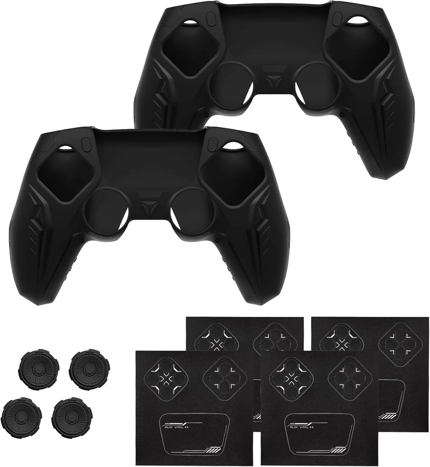 PlayVital CyberMecha Series - Dockable Model - Anti-Slip Premium Silicone Skin for PS5 Controllers - 2 Pair Set - Futuristic Design - Compatible with PS5 Official Charging Dock - Thumb Grip Caps included - Black