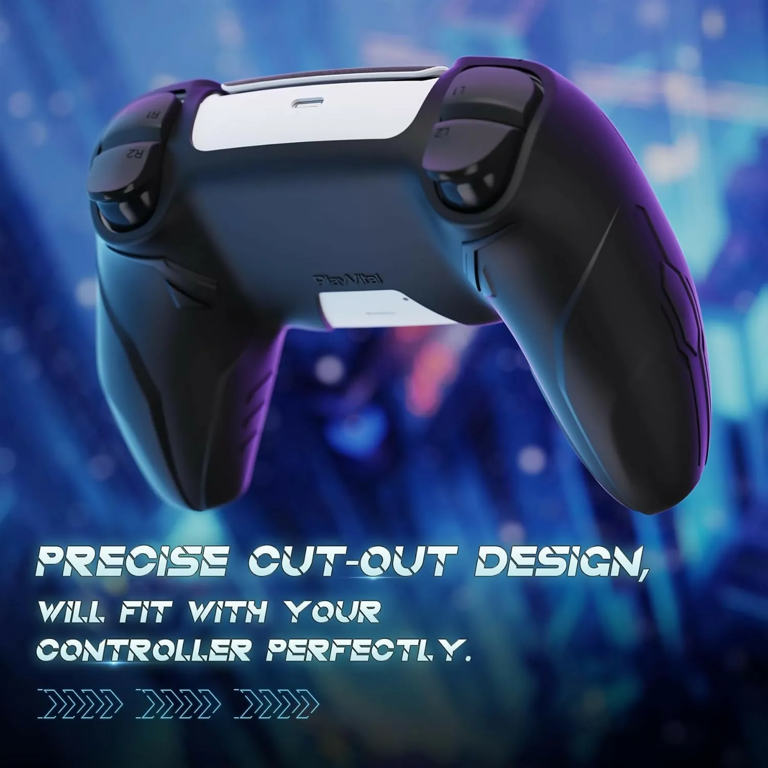 PlayVital CyberMecha Series - Dockable Model - Anti-Slip Premium Silicone Skin for PS5 Controllers - 2 Pair Set - Futuristic Design - Compatible with PS5 Official Charging Dock - Thumb Grip Caps included - Black