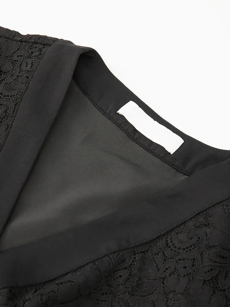 Poppy Crystal Button Tops   Pencil Skirt Black Lace 2 Piece Set