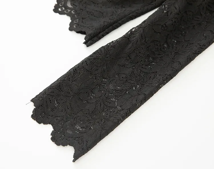 Poppy Crystal Button Tops   Pencil Skirt Black Lace 2 Piece Set
