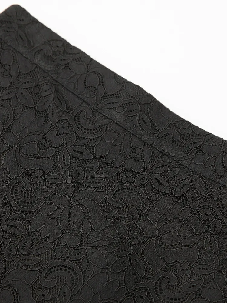 Poppy Crystal Button Tops   Pencil Skirt Black Lace 2 Piece Set