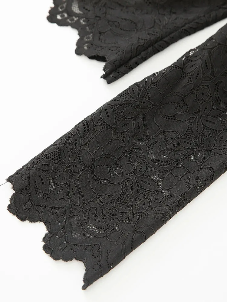 Poppy Crystal Button Tops   Pencil Skirt Black Lace 2 Piece Set
