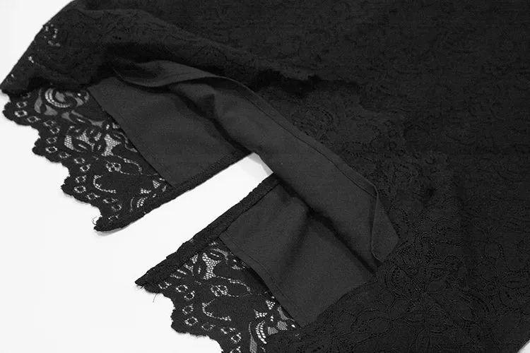 Poppy Crystal Button Tops   Pencil Skirt Black Lace 2 Piece Set
