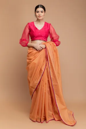 Puff Sleeveed Blouse in Hot Pink Hand loomed Silk