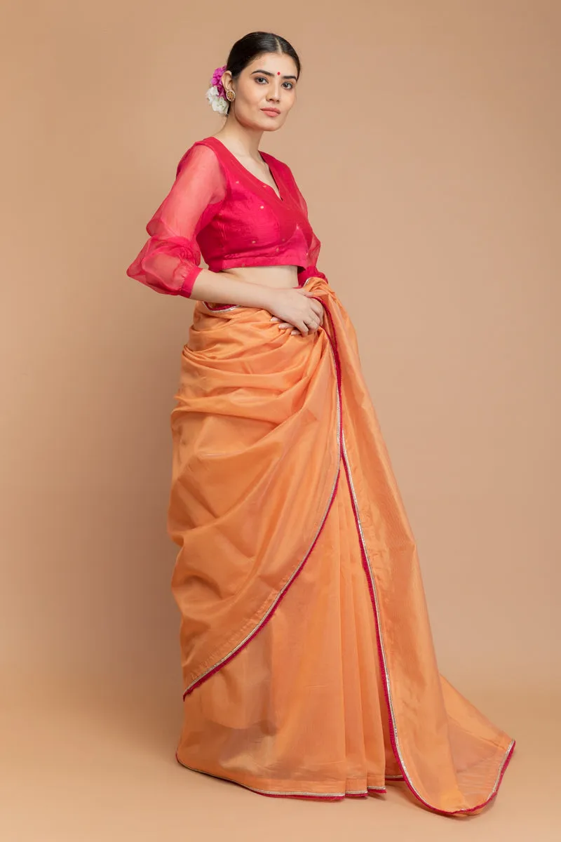 Puff Sleeveed Blouse in Hot Pink Hand loomed Silk