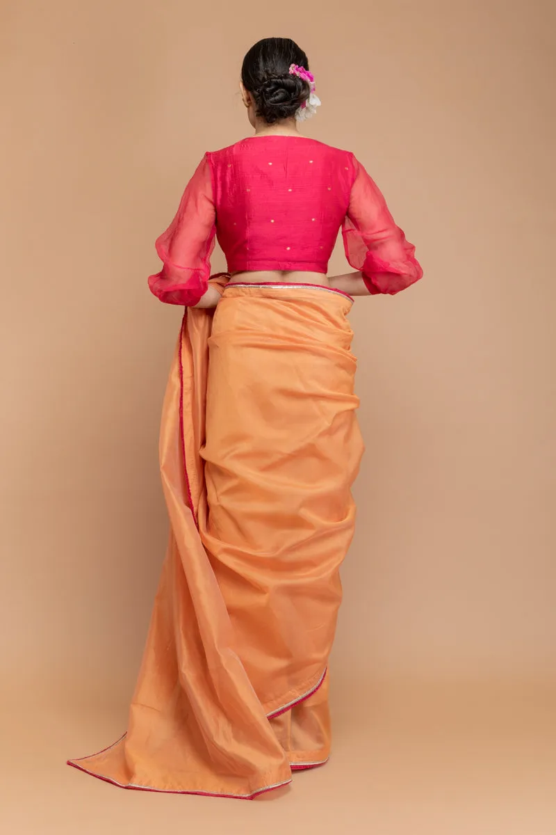 Puff Sleeveed Blouse in Hot Pink Hand loomed Silk