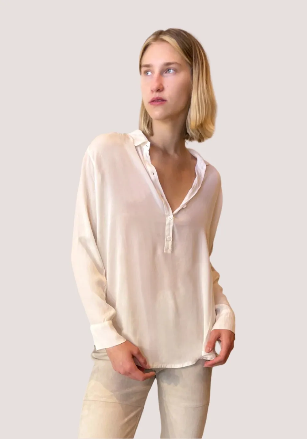 Quarter Button Down Shirt - White
