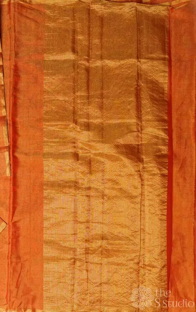 Red chanderi tissue silk saree with golden selvedge