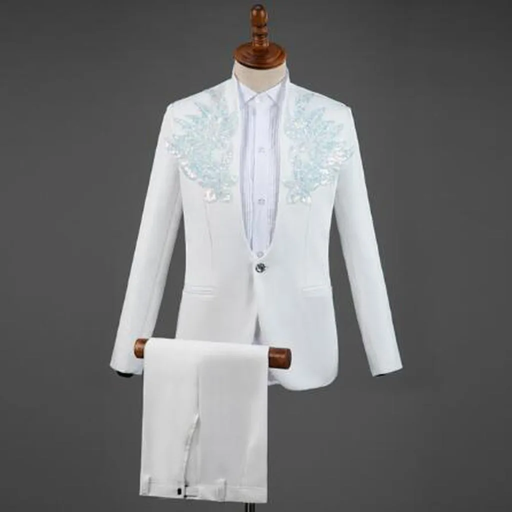 Red Diamond Floral Men Suits for Wedding Mens Suits 3 Piece Blazer Pant Bow Tie Fashion Tuxedo Men Suit Set Stage Costume Homme