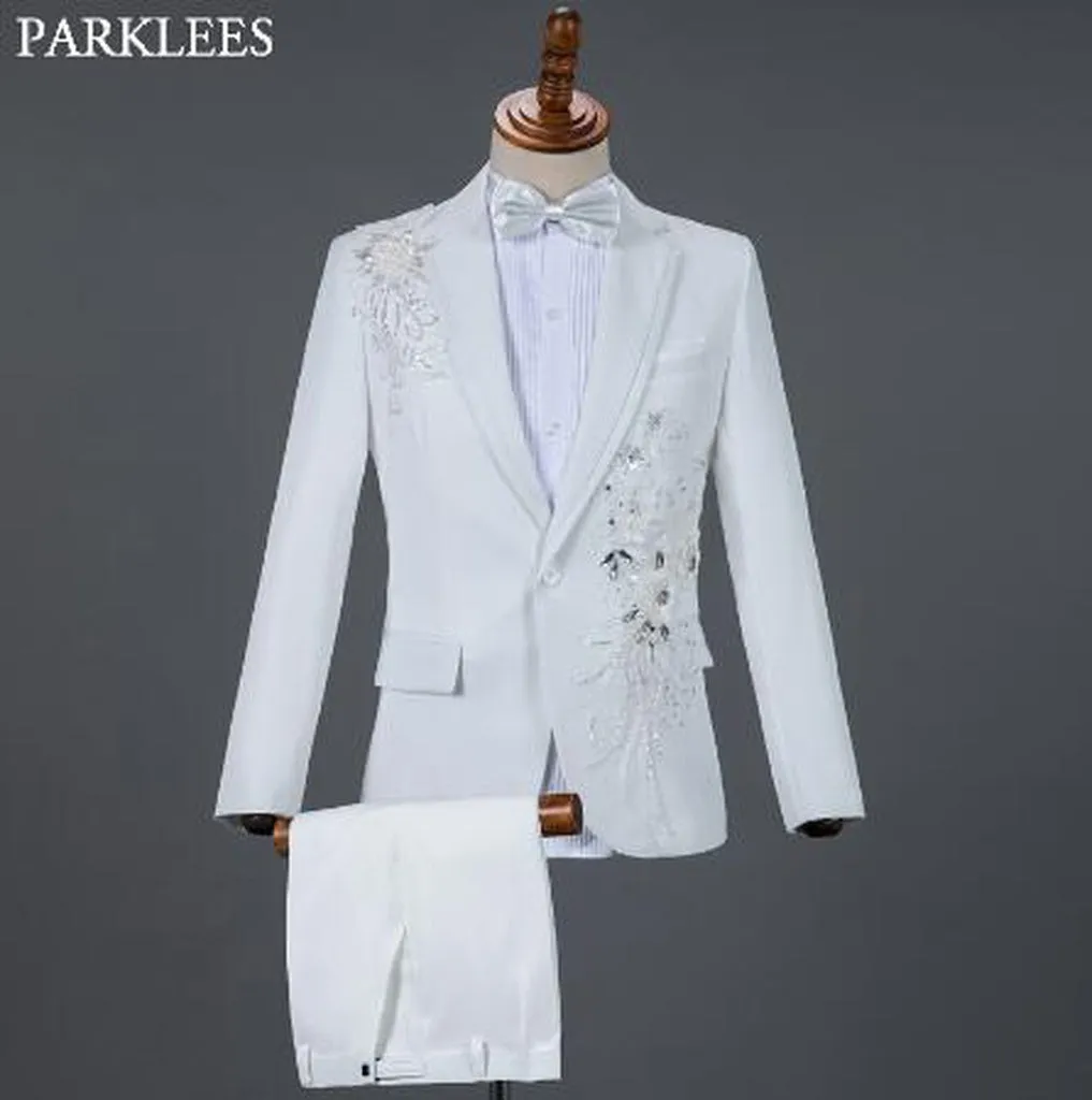 Red Diamond Floral Men Suits for Wedding Mens Suits 3 Piece Blazer Pant Bow Tie Fashion Tuxedo Men Suit Set Stage Costume Homme