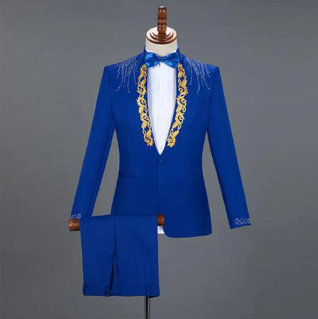 Red Diamond Floral Men Suits for Wedding Mens Suits 3 Piece Blazer Pant Bow Tie Fashion Tuxedo Men Suit Set Stage Costume Homme