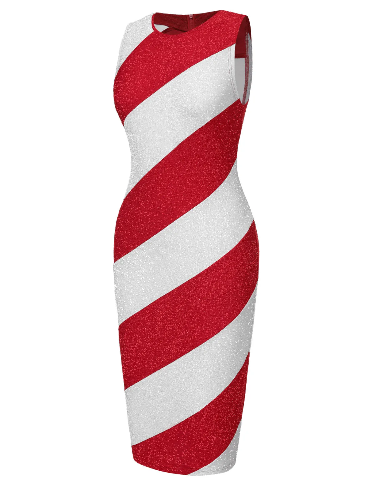 Red&White 1960s Pinstriped Pencil Dress