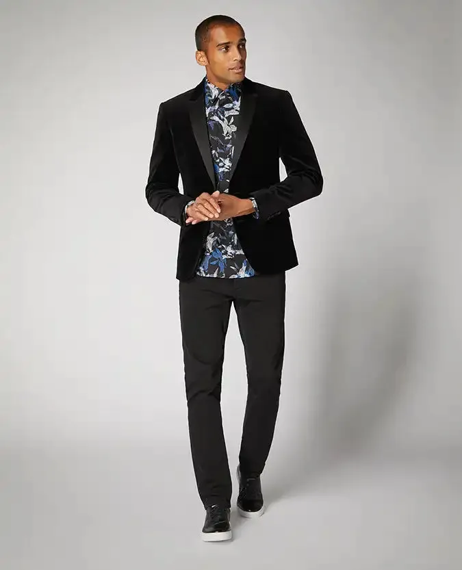 Remus Uomo Men's Monti Slim Fit Velvet Tuxedo Jacket Black