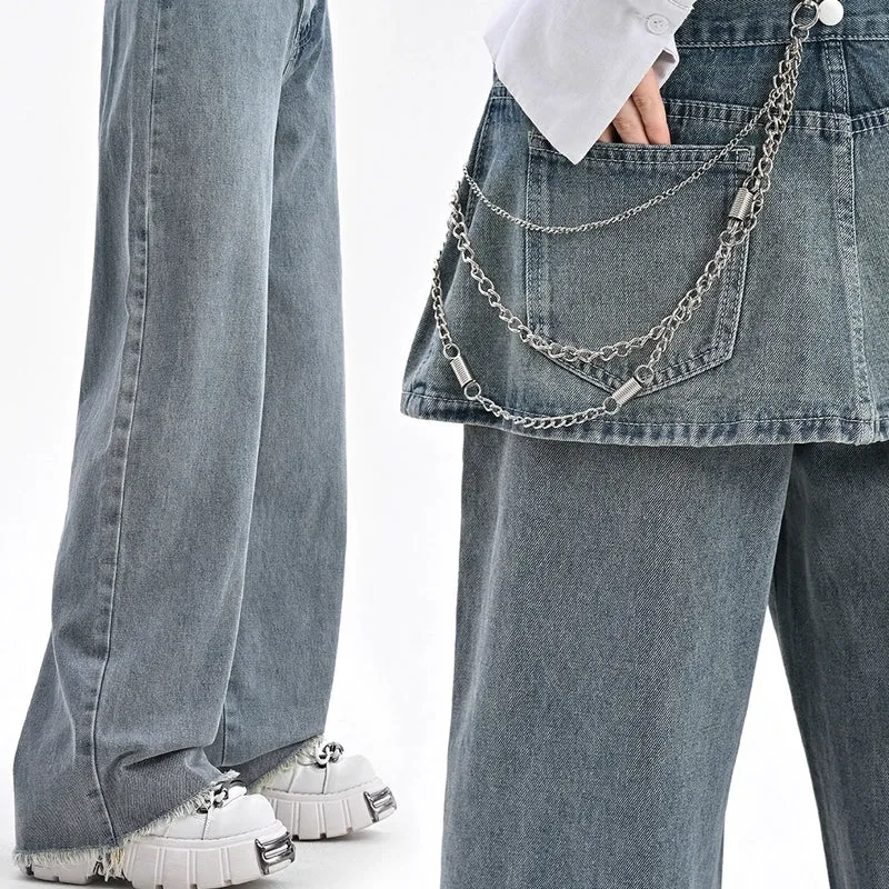 Retro Style Large Pocket Design High-Waisted Straight Jeans