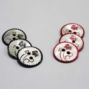 Round 2-Hole Mother of Pearl Shell Buttons Red/Black Floral 100 Pack