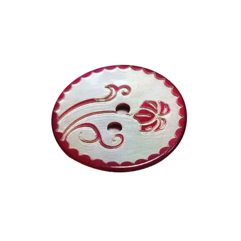 Round 2-Hole Mother of Pearl Shell Buttons Red/Black Floral 100 Pack
