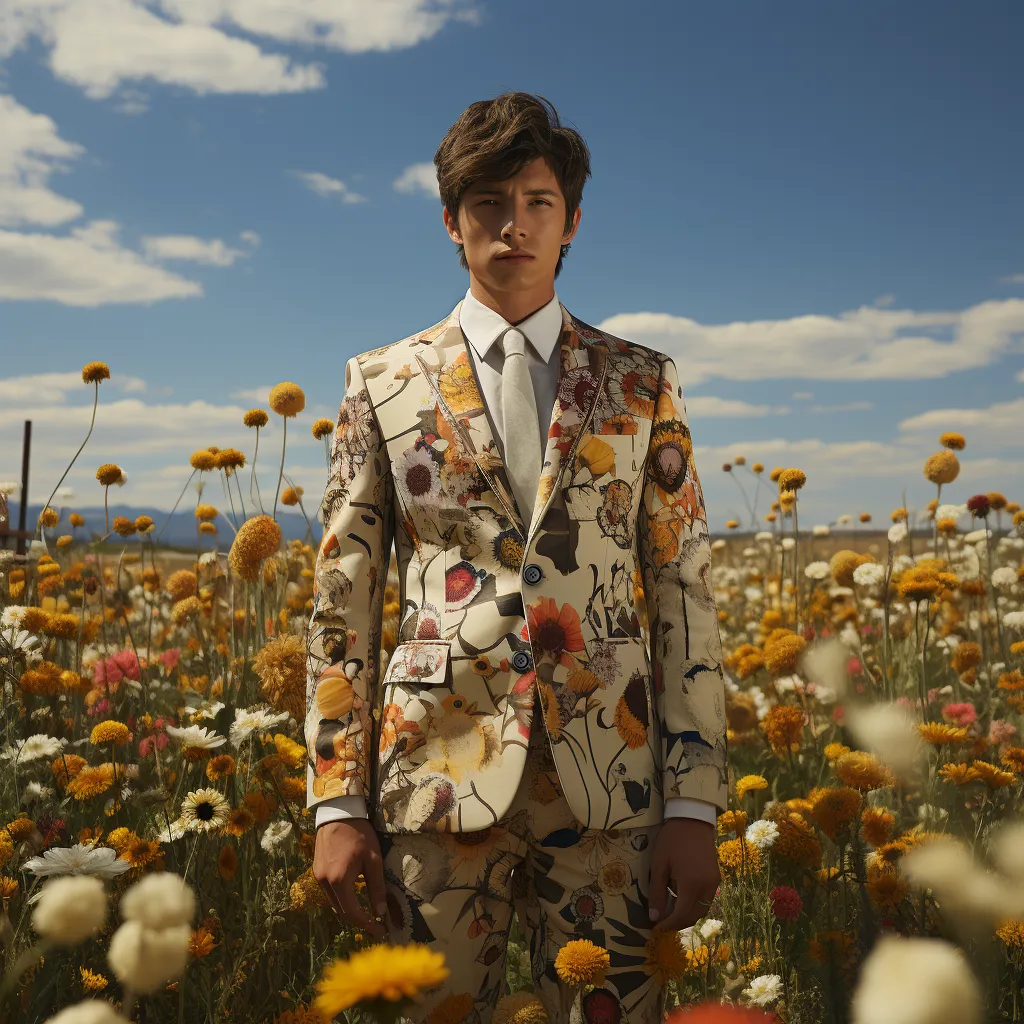 Rulercosplay Mens 2 Piece Print Suit Floral Dress Jacket Slim 2 Button Blazer Pants For Party