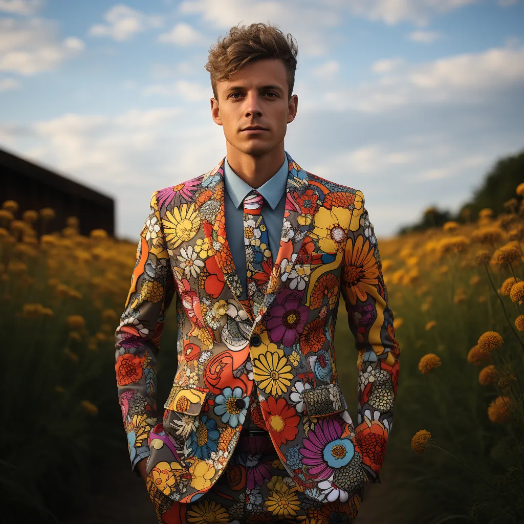 Rulercosplay Mens 2 Piece Print Suit Floral Dress Jacket Slim 2 Button Blazer Pants For Party