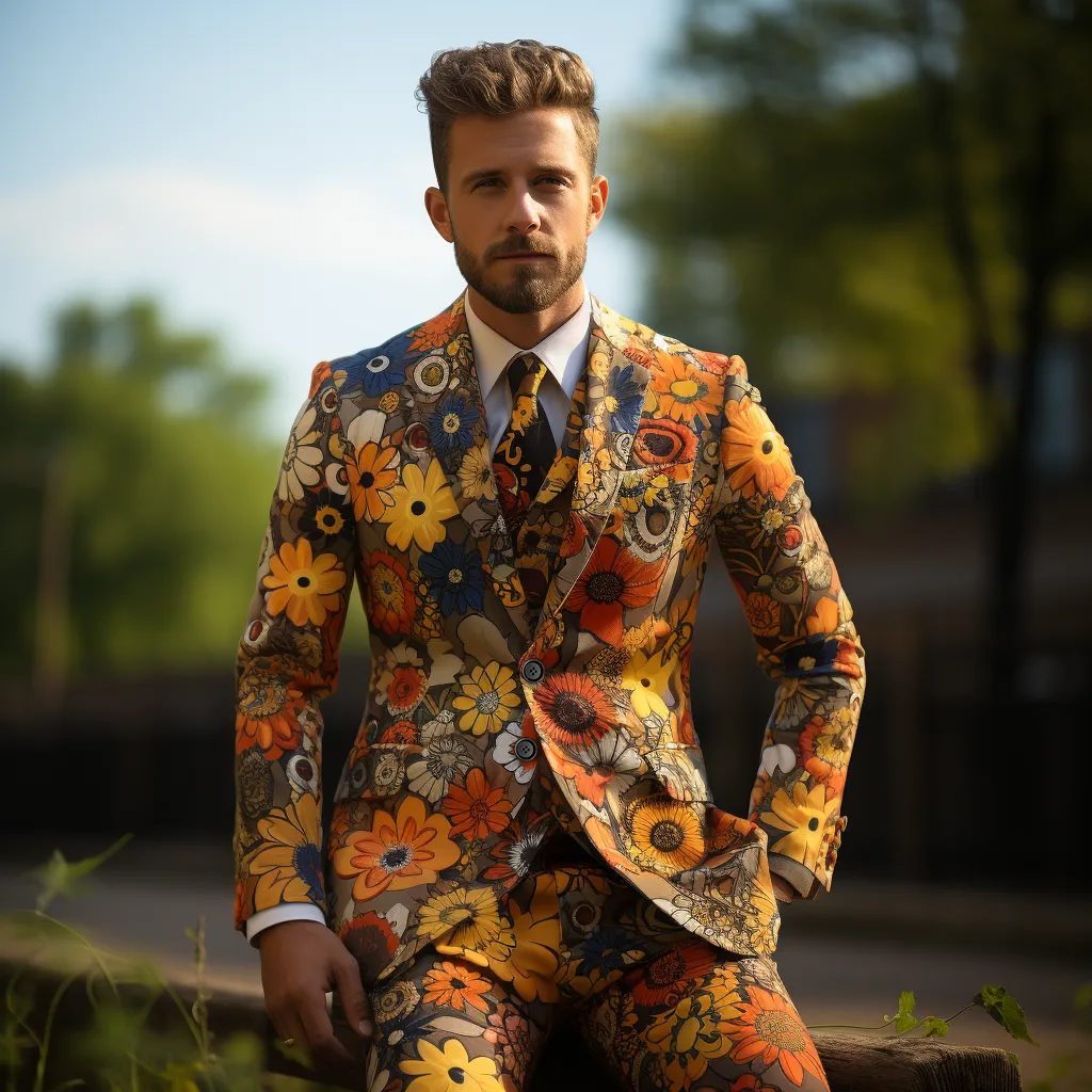Rulercosplay Mens 2 Piece Print Suit Floral Dress Jacket Slim 2 Button Blazer Pants For Party