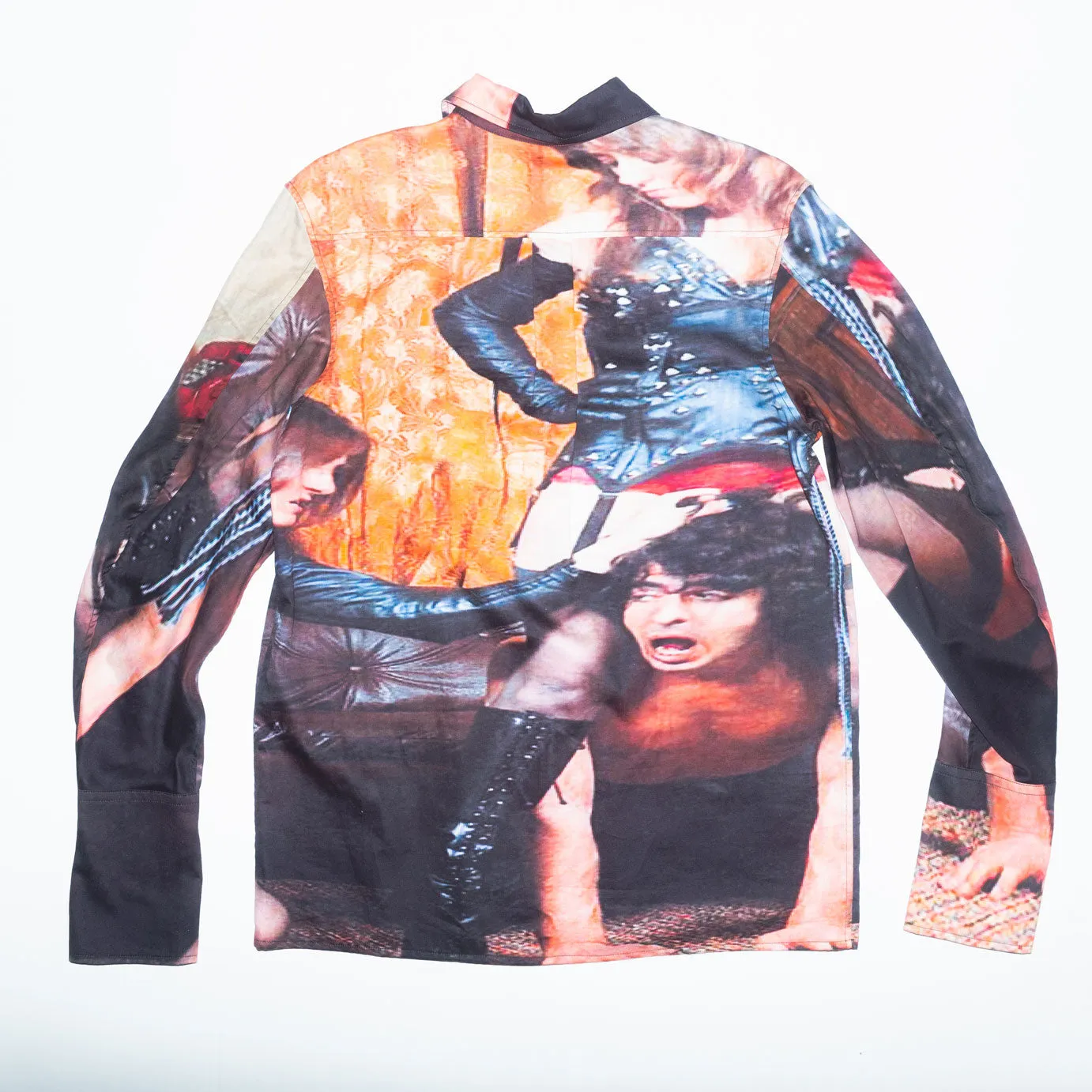 Runway Broke Long Sleeve Button-up Shirt in Dominatrix Graphic Print