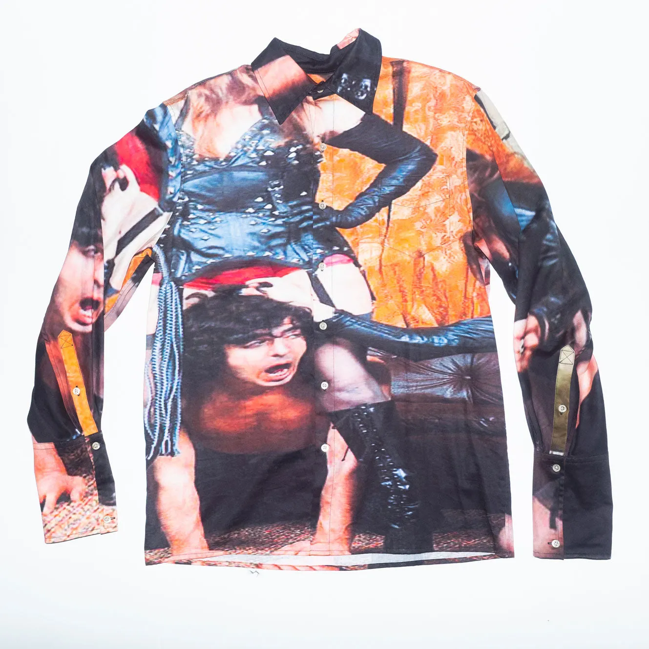 Runway Broke Long Sleeve Button-up Shirt in Dominatrix Graphic Print