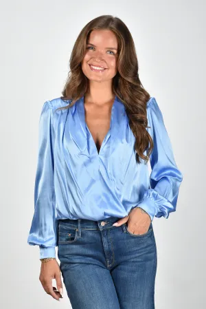 Sage & Ivy blouse Fonda Satin Silk blue