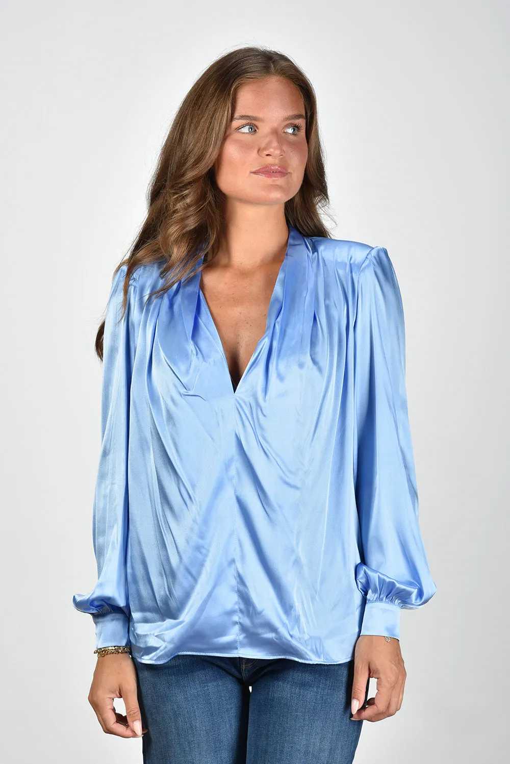 Sage & Ivy blouse Fonda Satin Silk blue