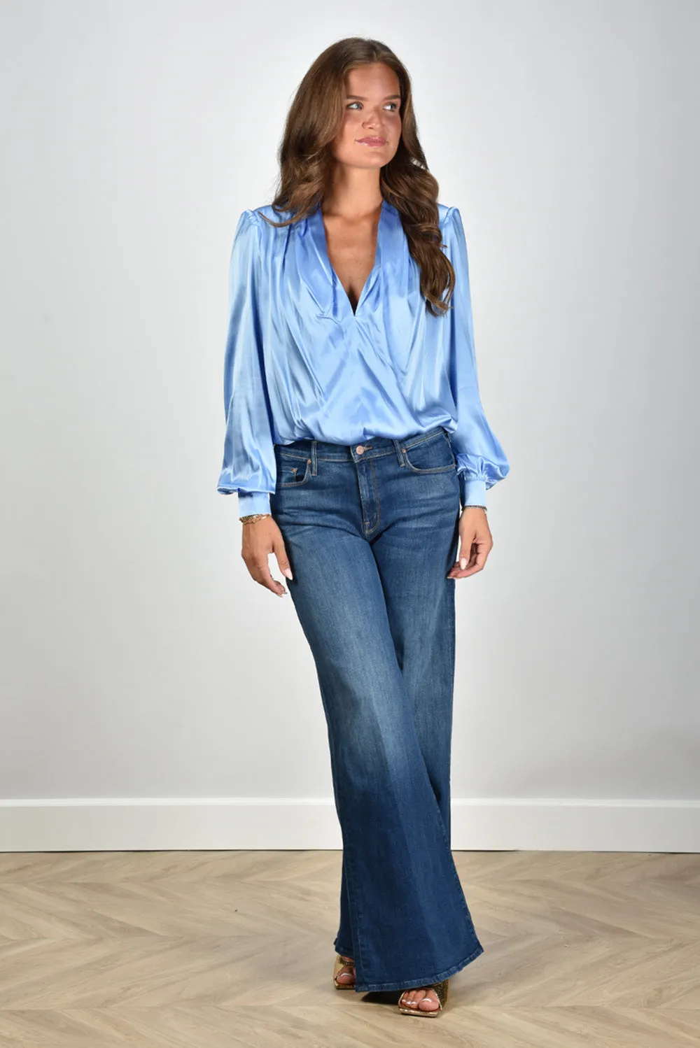 Sage & Ivy blouse Fonda Satin Silk blue