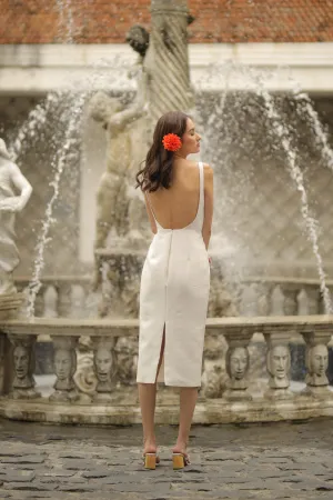 SALMA - I DO BY ZOO Sleeveless Pencil Skirt Midi Gown with Scoop Neckline and Lowback (White Gazar)