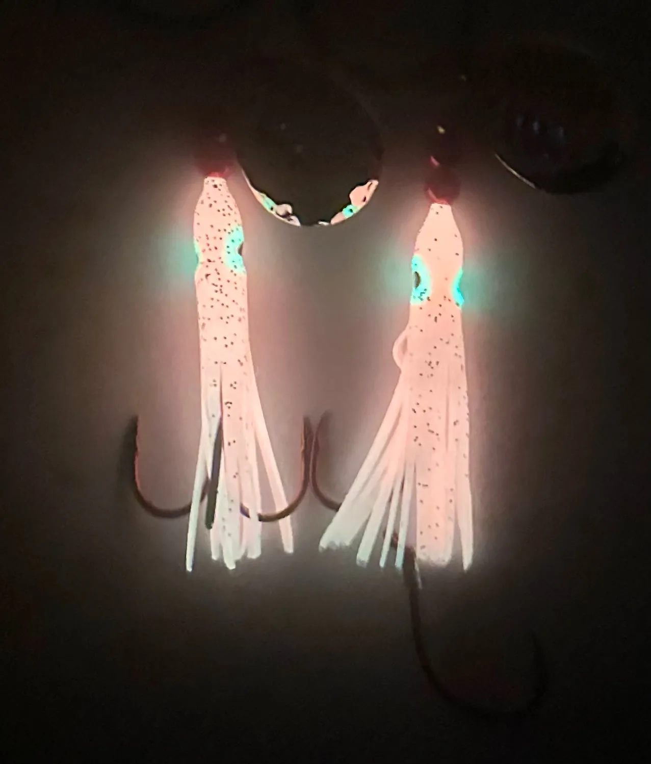 Salmon Tackle- Kokopros®Twin Pack Hot Pink #2 Salmon Hoochie's   2/0 Red Treble and 4/0 Red Octopus Snell