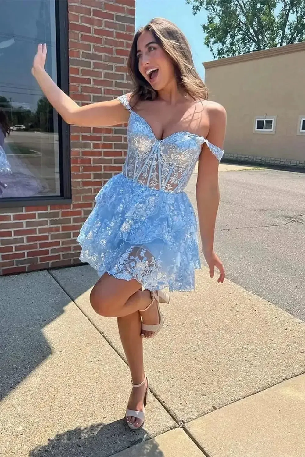 Sansa Short Lace Prom Dresses Off the Shoulder Mini Tulle Vestidos De Noche Elegant Sleeveless Shiny Sequins Formal Evening 2024