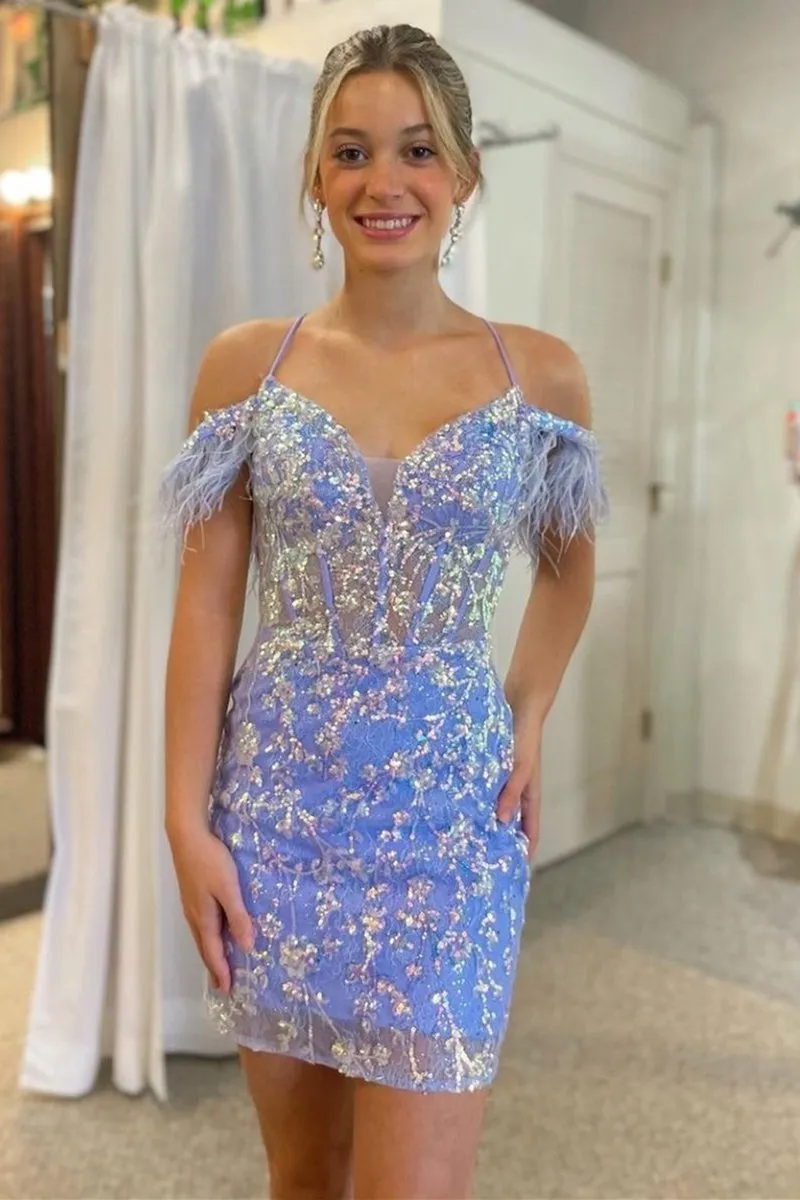 Sequin-Embroidery Lace-Up Short Cocktail Dresses