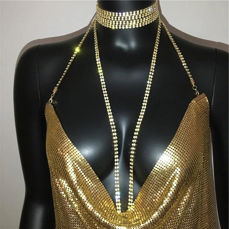 Sexy Gold Sequined Patchwork Mini Dress